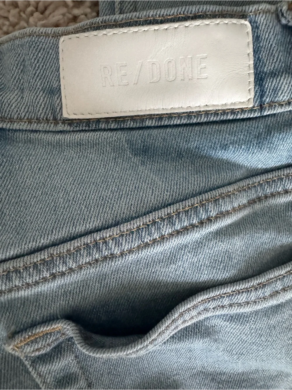 $250 RE/DONE Originals ’80s Slim Straight Jeans Light Wash Raw Hem Size 25
